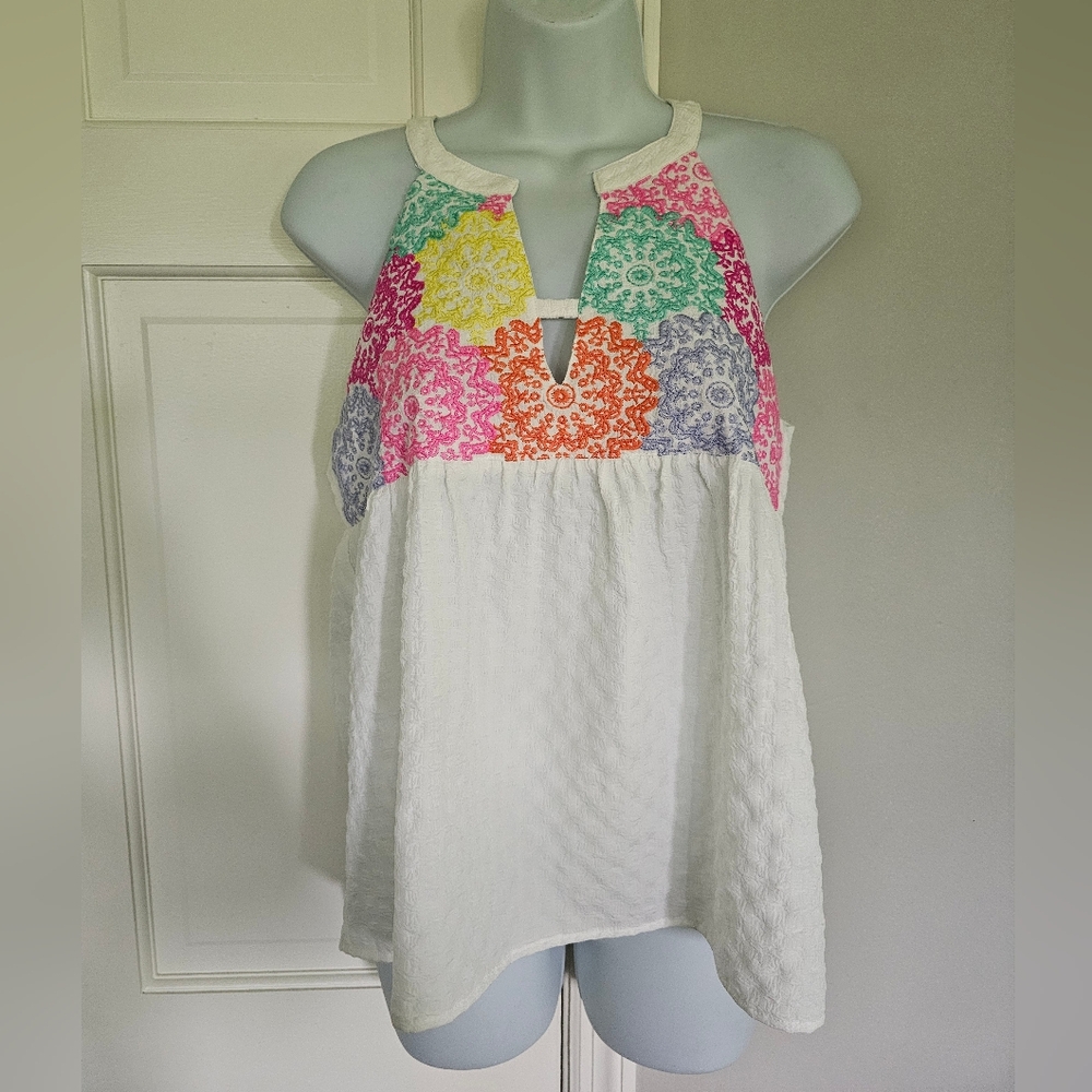 THML Pink and Orange Sleeveless Tank Top with Relaxed Cut Out Style